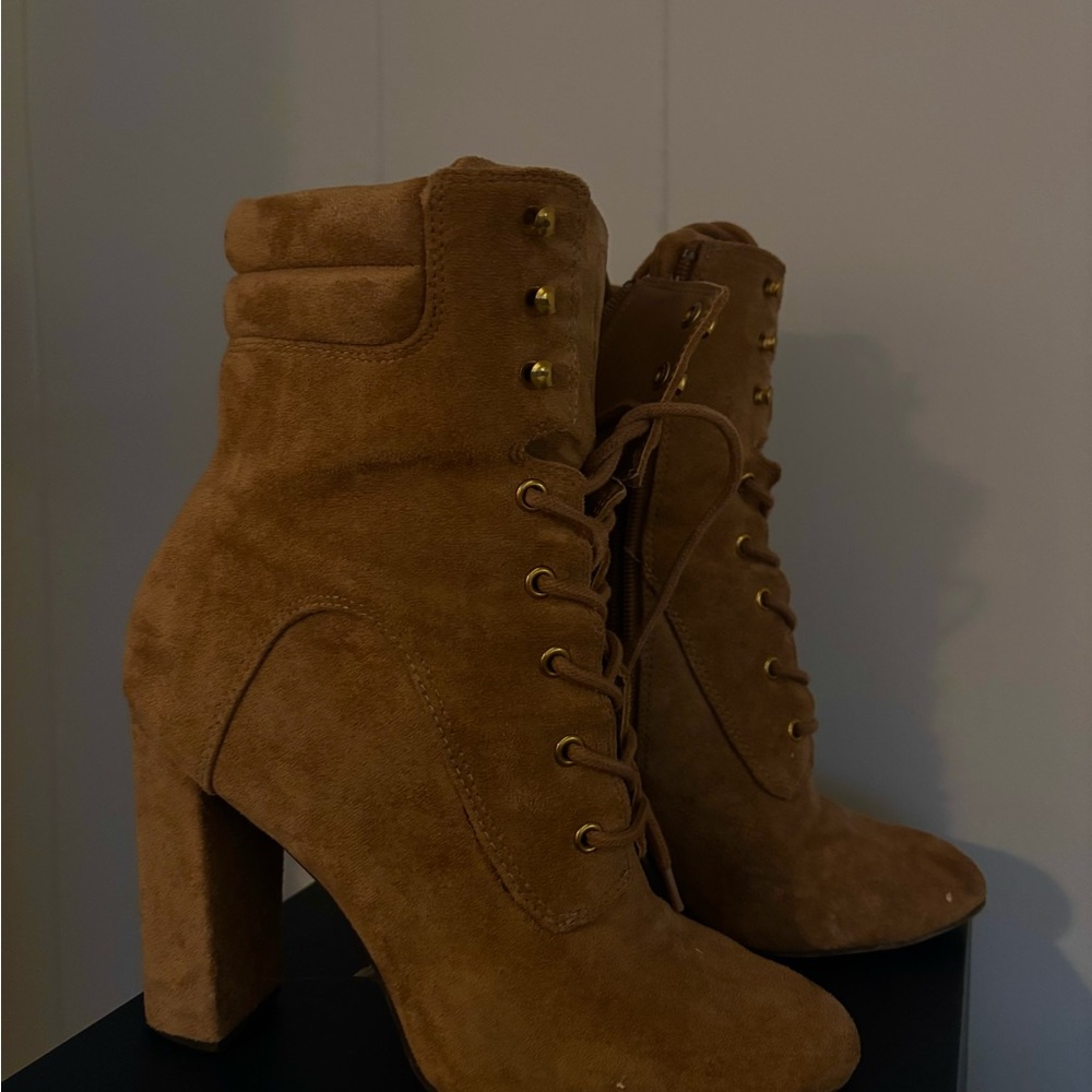 Women's Tan Suede Ankle Boots - Picture 1 of 4
